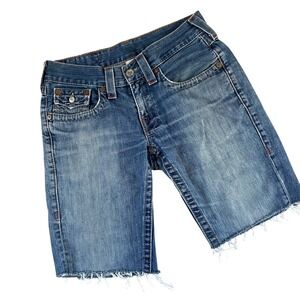 True‎ Religion Denim Jean Shorts Men 30 Billy Made in USA Distressed Cutoff Y2K